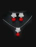 Luxury Red Pearl 18K White Gold-Plated Zirconia Necklace & Drop Stud Earrings
